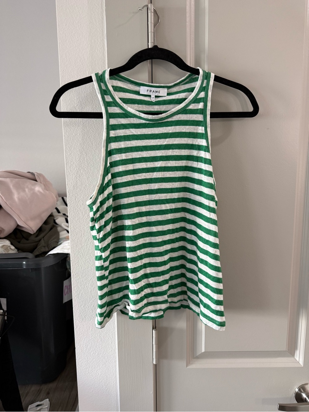 Frame Denim Green & White Striped Ribbed Tank